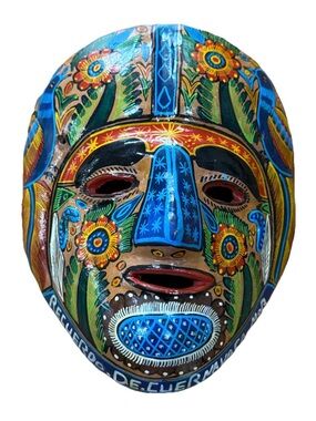 Vintage 1987 Mexican Folk Art Hand Painted Wall Mask Recuerdo De Cuernavaca 8x7